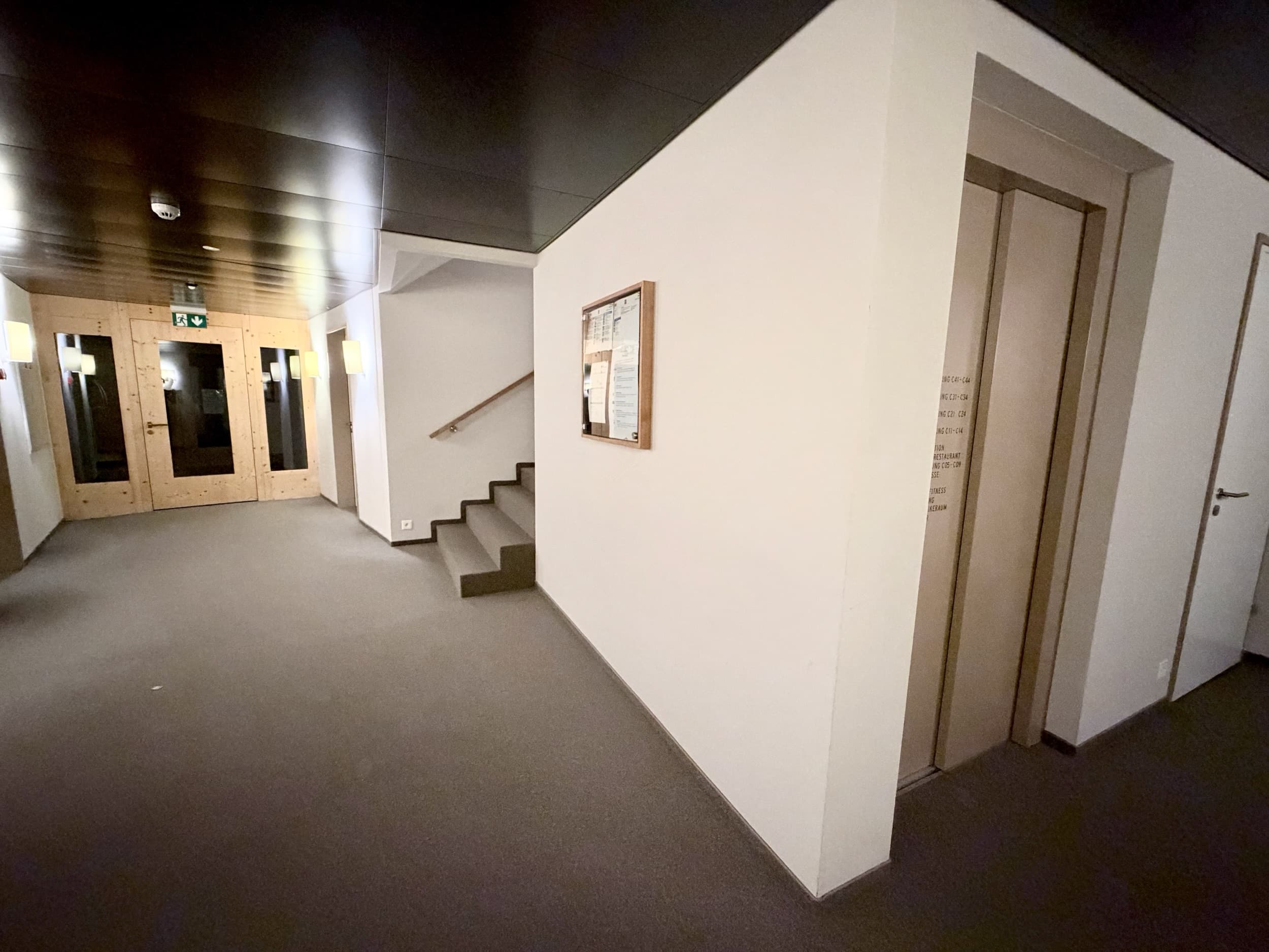 Zugang zum Keller im Untergeschoss mit Lift, Treppe und Glastüren